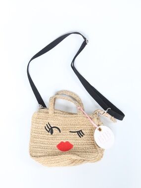 NWT BTB Los Angelas Woven Crossbody Purse with stitched Winking Face 6”H x 9”W